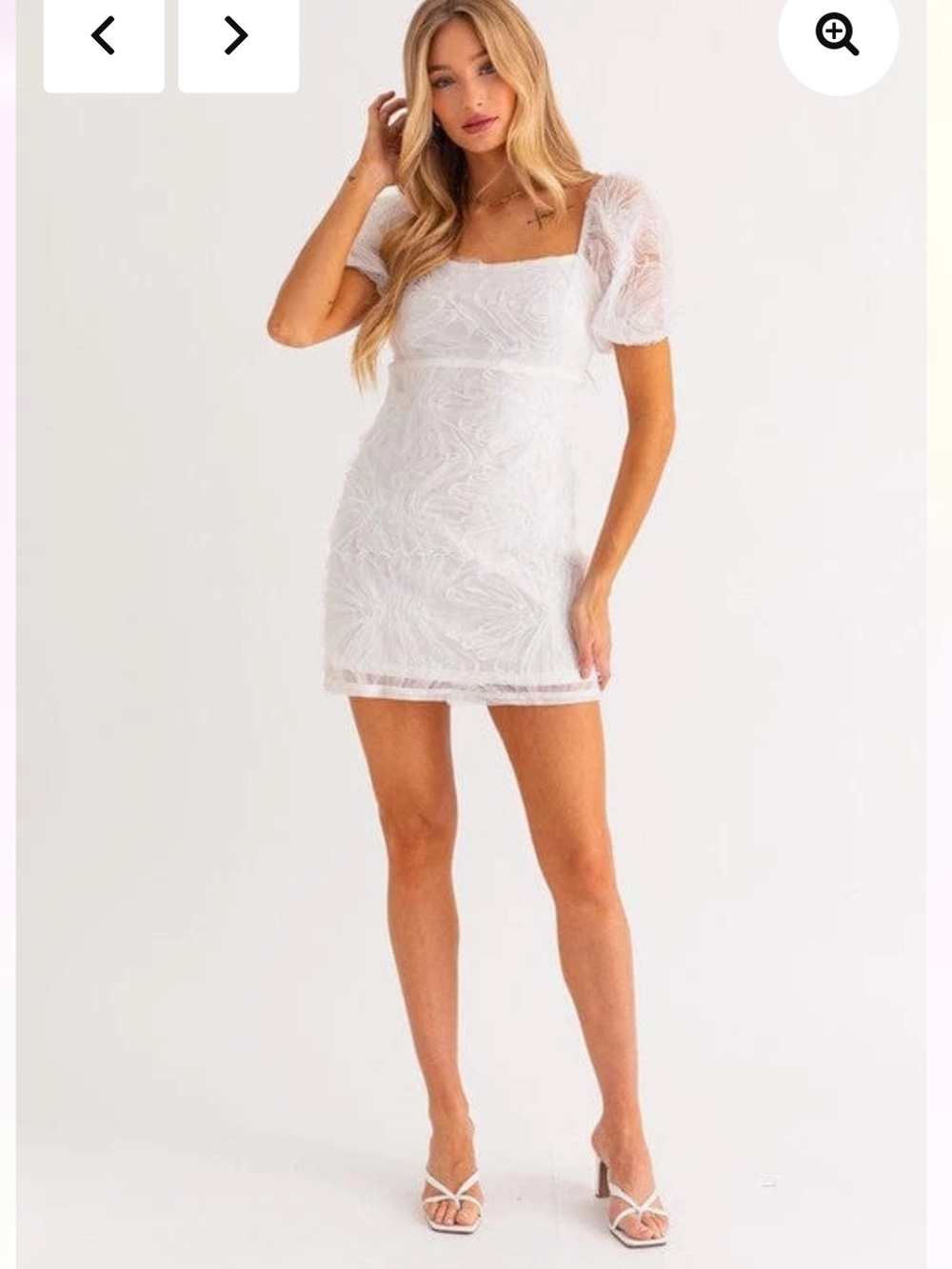 Le Lis White Lace Square-Neck Mini Dress with Puff Sleeves